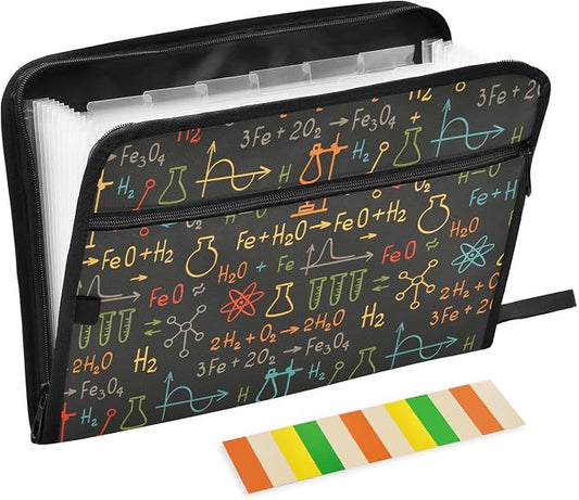 Expanding File Folder Science Chemistry Laboratory Accordion File Organizer 13 Pockets Document Organizer with Zipper Labels A4 Letter Office Storage