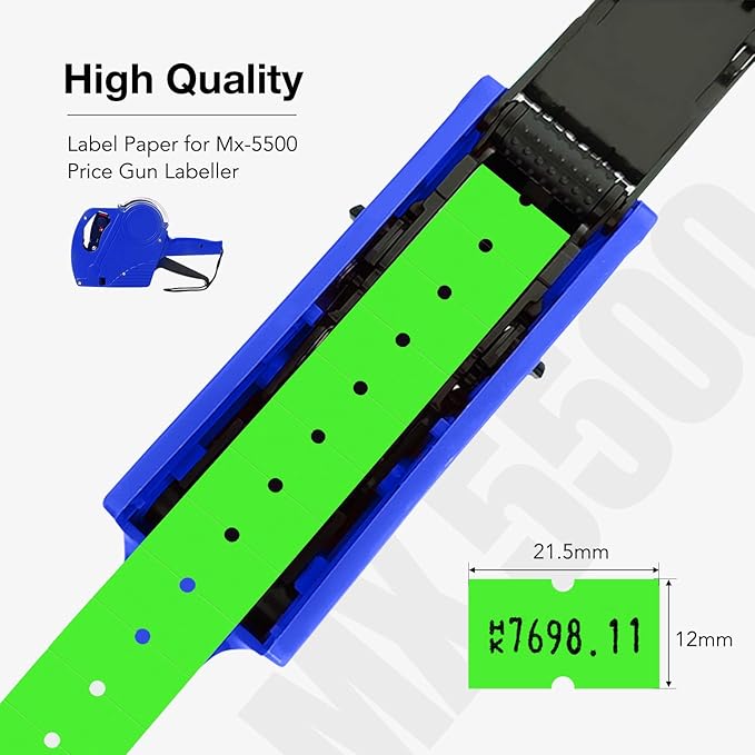 30 Rolls 15000 Price Gun Labels for Mx-5500 White Price Marker Stickers, Super Sticky Label Paper Tag Labels (Green)