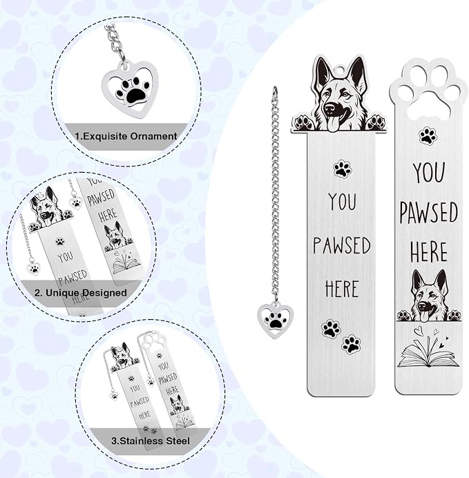 German Shepherd Dog Bookmark Gifts - Shejdgart 2PCS Funny Bookmark for German Shepherd Lovers Cute Dog Mom Book Mark Birthday Gifts for Puppy Lovers Pet Owners Bookworm Women Friends Coworker Men