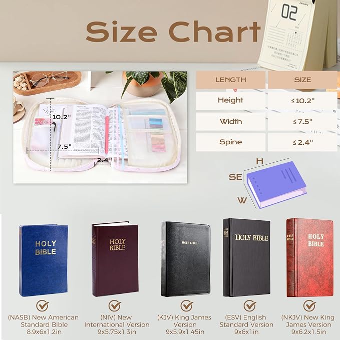 XKDOUS Bible Cases with Study Supplies Durable Carrying Book Case Quilted Bible Cover Large Bible Bag with Handle & Zippered Pocket Portable Church Book Holder for Women