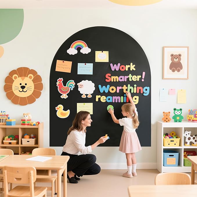 Magnetic Wall Decal Arch 40x32 inch Magnet Wall for Kids Chalkboard Adhesive Blackboard Magnetic Wallpaper Chalk Board Magnetic Wall Decal for Kids Playroom for Home Playroom Classroom Black