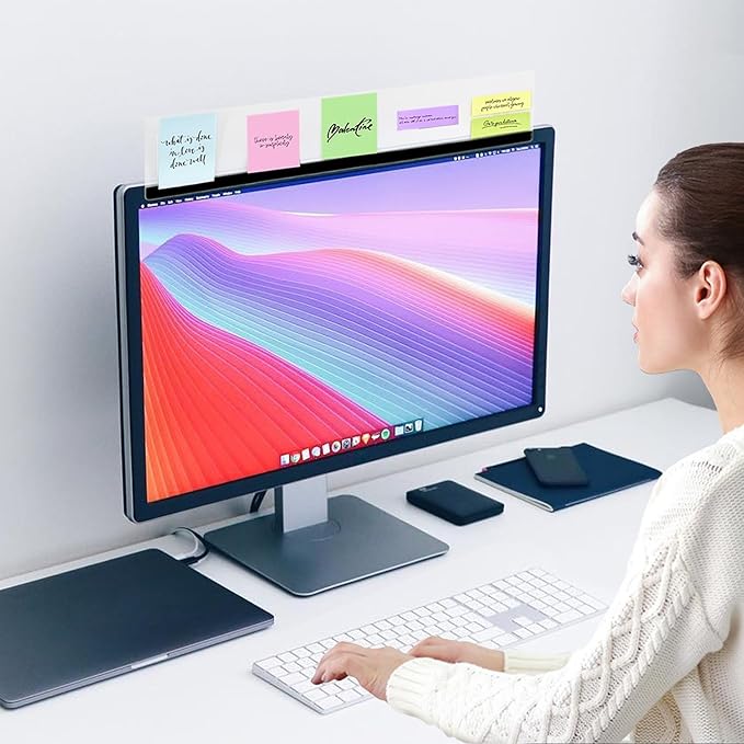 2 Pieces Monitor Memo Board Top Mount,18“ Monitor Sticky Note Holder,Universal Transparent Sticky Notes Memo Pad,Sticky Boards,Message Board for Computer Monitors