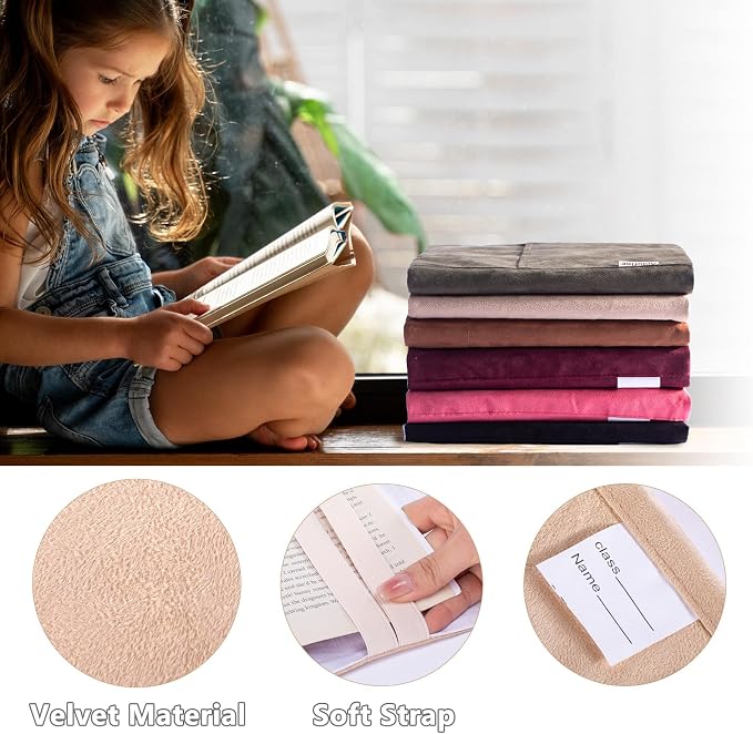 APLUFINE Velvet Book Cover for Paperbacks, Reusable Fabric Book Cover with Pockets, Adjustable Book Protector for Softcover Books, Journals & Bibles