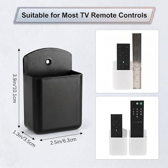 2 PCS Remote Control Holder Wall Mount, TV Remote Control Holder, Self Adhesive Pen Holder Organizers and Accessories for Home Office School (2, White+Black)