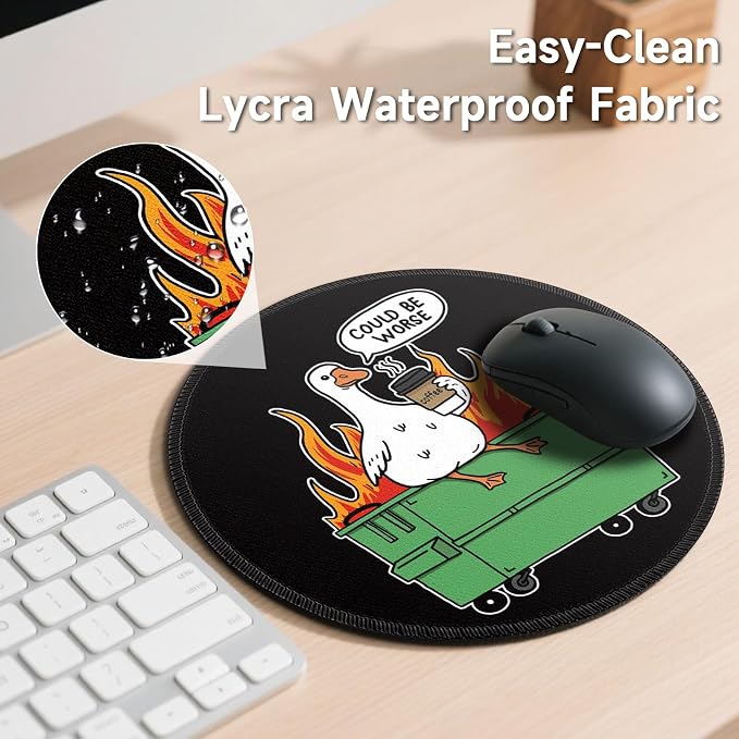 Gctriki Funny Goose Mouse Pad - 8.6 Inch Round Non-Slip Office Desk Mat, Cute Humorous Gift for Coworkers Boss, Premium Stitched Washable Mousepad for Computer Laptop Office Desk Accessories