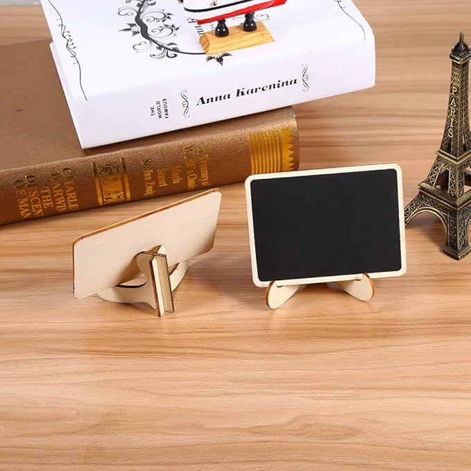 10Pcs Mini Chalkboard Signs for Food, 2.3 x 1.9in Rectangle Small Chalkboard Sign with Stand, Wooden Food Signs for Buffets, Weddings, Gatherings and Birthday Party
