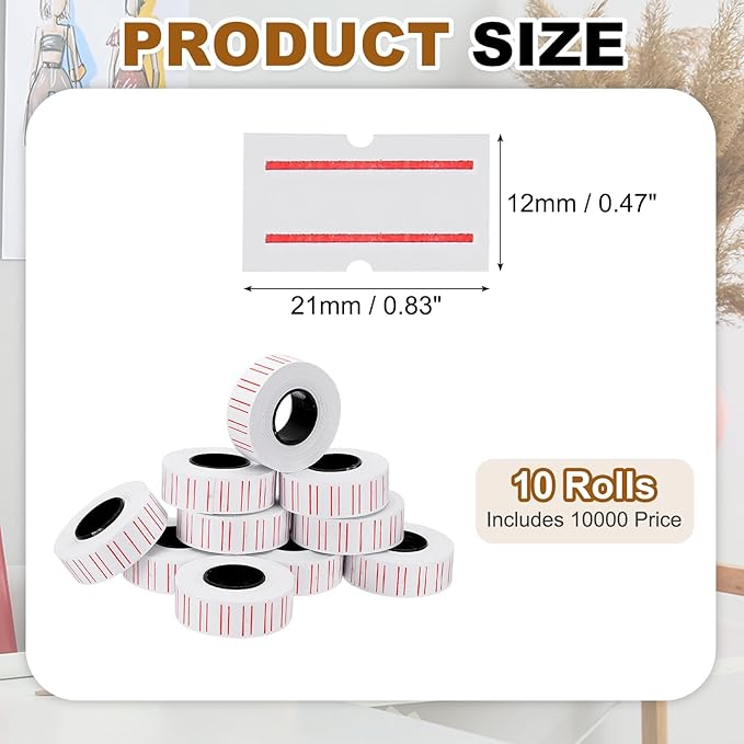 PATIKIL Pricing Labels, 10 Rolls 10000 Price Price Gun Labels Self-Adhesive Rectangular Puzzle Shape Marker Tag Stickers for Date Gun, White-Red