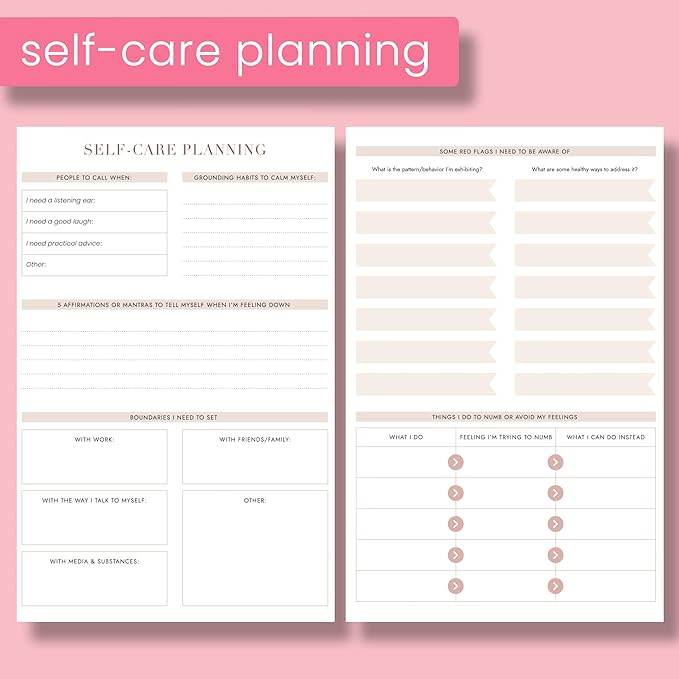 CanPlan Mental Health Planner - Self Care Gift for Women, Mental Health Journal, Book, Anxiety, Depression, ADHD Planner and Tracker, Self Love Self Care Journal, Wellness Planner, Pink