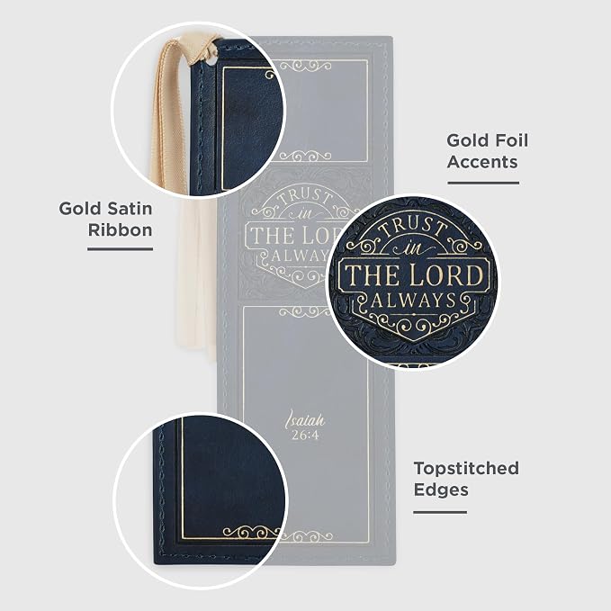 Christian Art Gifts Vegan Faux Leather Scripture Bookmark for Men & Women: Trust In The Lord - Isaiah 26:4 Inspirational Bible Verse Heat-Debossed, Faith-Based Reading Accessory with Tassel, Navy Blue