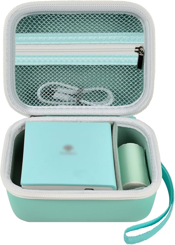 Case for Memoking T02/ for ETIKEZ/for Phomemo M02/ T02/ M02S/ M02 pro/ M02X Inkless Sticker Photo Printer. Portable Printer Storage Holder for Label Maker, Thermal Paper, USB Cable (Box Only)-Green