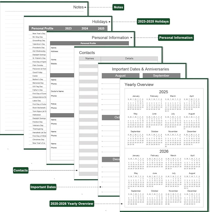 Daily & Monthly Planner for 2026 or Anytime - ADHD Planner Two Pages Per Day, Daily Planner Undated to Increase Focus, Eliminate Overwhelm, Achieve Your Biggest Goals, 5.8'' × 8.3'', Green