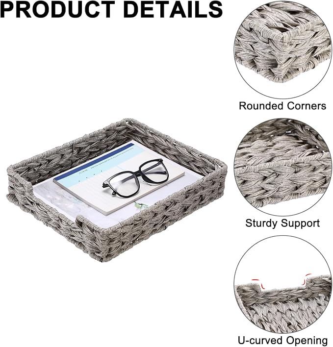 BTSKY Plastic A4 Paper Tray Organizer for Desktop Accessories, Hand-Woven File Holder with Sturdy Frame, All-in-One Storage for Letters, Magazines and Notebooks, Office and Home Supplies, Grey