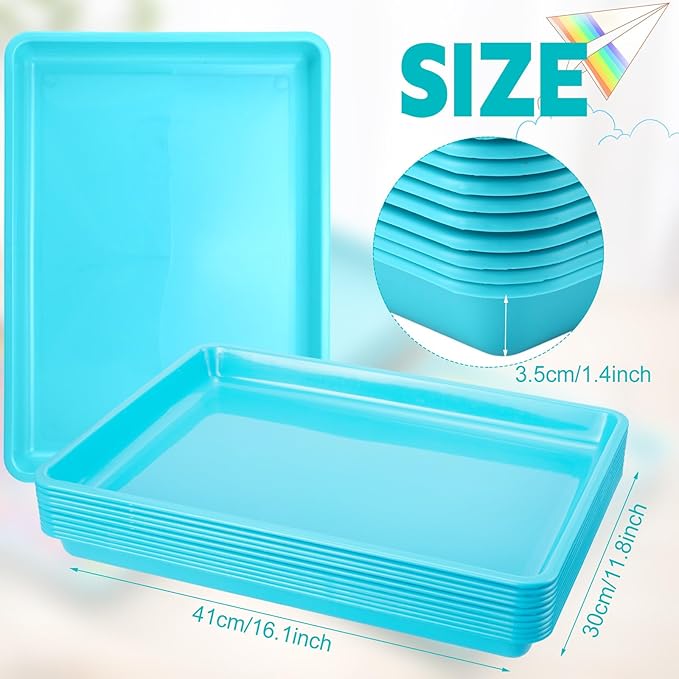 Hoteam 10 Pcs Flat Storage Organizer Tray Bin Paper Tray for Classroom Plastic Stackable File Organizer for School Office Teacher Book Organization(Light Blue,16.14 x 11.81 x 1.38 Inch)