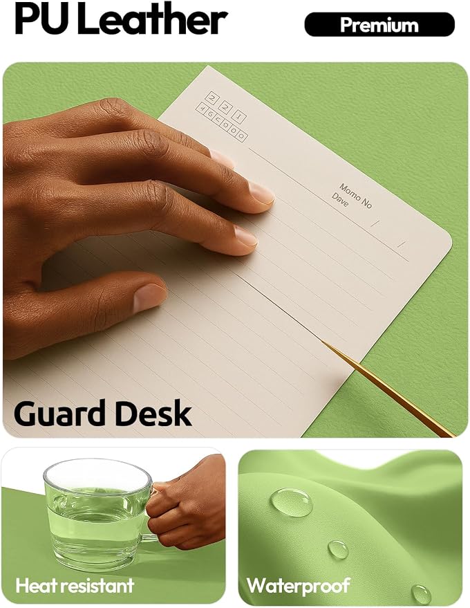 YSAGi Leather Desk Protector, Office Mat, Large Mouse Mat, Non-Slip PU Leather Blotter, Laptop Pad, Waterproof Writing Pad for Office and Home (Leaf Green, 31.5" x 15.8")