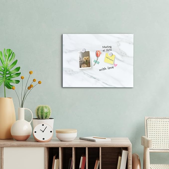Marble Print Magnetic Dry Erase Board, 23.6x17.7 inches Decorative White Board for Wall with Design, Frameless Dry Erase Board for Wall, Magnets Included（DLS,4560,1pc）