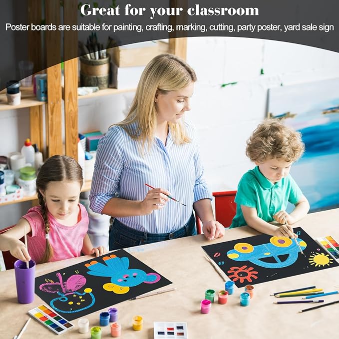 50 Pcs Black Poster Board Paper 12x18, ROOKEA Vision Boards Posterboard Bulk for School Projects Classroom Arts Craft Presentations Drawing Scrapbooking Blank Graphic Display