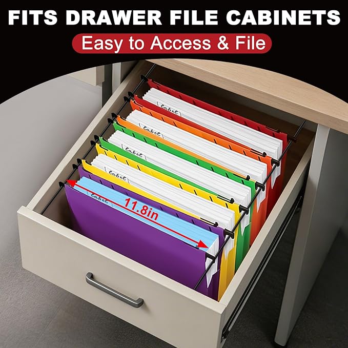 Navona Plastic Hanging File Folders, 5 Pack Extra Capacity 2" Expanding Pockets, Heavy Duty Letter Size with Clear Tabs, 5 Assorted Colors for Home Office Filing Cabinets