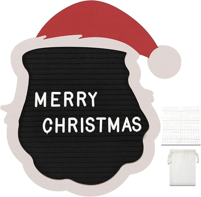 Christmas Santa Felt Letter Board 10.3 x 9.5 Changeable Message Board with 290 Pcs Letters Numbers Christmas Sign Decor Wooden Photo Prop Centerpiece for Home Xmas Party Supplies