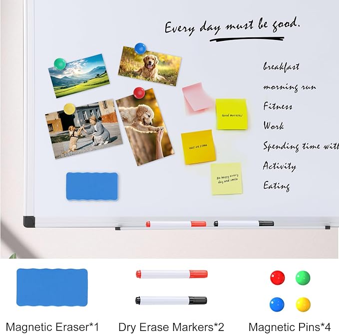 OLIXIS 30" x 40" Magnetic White Board, Dry Erase Board for Wall, Whiteboard with 1 Dry Eraser & 2 Multicolor Markers & 4 Magnetic Pins, Aluminium Frame for Home, School, Office, White