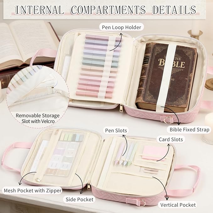 Bible Bag for Women, Large Bible Cover Case with Study Supplies,Girls Carrying Case with Highlighters, Pens, Bible Tabs, Sticky Notes, Christian Gifts for Girls, Mom, Easter Mothers Day Religious Gift