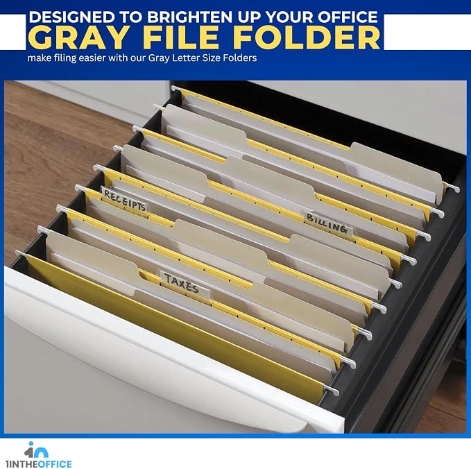 1InTheOffice Gray File Folders, 1/3 Cut Tab, Letter Size Filling Folder, 100 /Pack