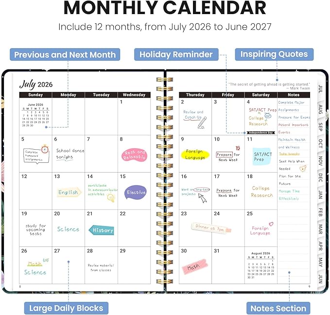 Planner 2026-2027, Monthly and Weekly Academic Planner July 2026 - June 2027, Hardcover Student Teacher Planning Agenda Calendar Book with Tabs, Perfect for Office School Supplies, A4 (8.5" x 11") - Celestial