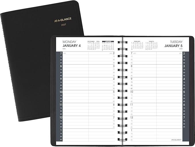 AT-A-GLANCE 2027 Appointment Book Planner, Daily, 5" x 8", Quarter-Hour, Black (708000527)