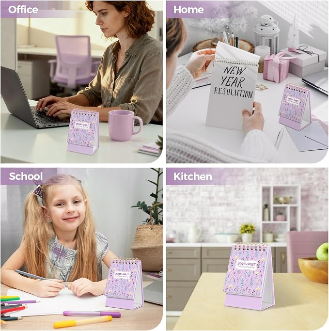 KONVINIT Small Desk Calendar 2026-2027, Purple 2026 Desk Calendar - Runs From July 2026 Until December 2027, 18 Months Mini Desktop Calendar 2026 for School, Home & Office Supplies