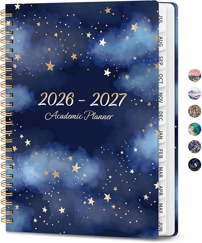 Planner 2026-2027, Monthly and Weekly Academic Planner July 2026 - June 2027, Hardcover Student Teacher Planning Agenda Calendar Book with Tabs, Perfect for Office School Supplies, A5 (6.3" x 8.5") - Starry Night