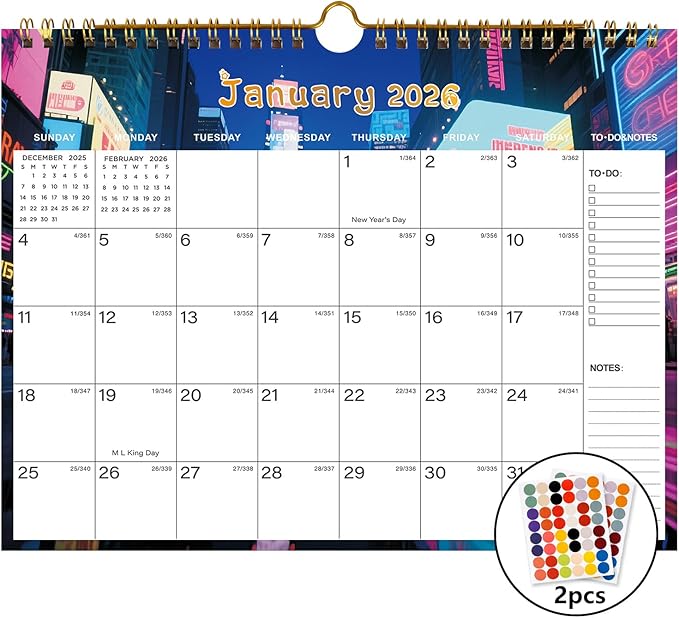 2026-2027 Wall Calendar - Includes January 2026 to June 2027, 18-Month Paper Wall Calendar 11 x 8.5 Inches.Thick Paper with Julian Dates and Block for New Year and Christmas Holidays To-dos ＆ Notes (E)