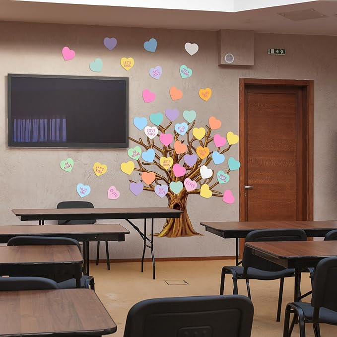 Gersoniel 90 Pieces Valentines Day Classroom Tree Bulletin Board Decorations Heart Shape Conversation Cutouts Stickers for Classroom Chalkboard Home Wall Decor