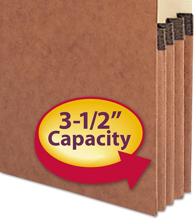 Smead End Tab File Pocket, Reinforced 4"-High Tab Top Position, 3-1/2" Expansion, Legal Size, Redrope with Manila Liner, 10 per Box (74624)