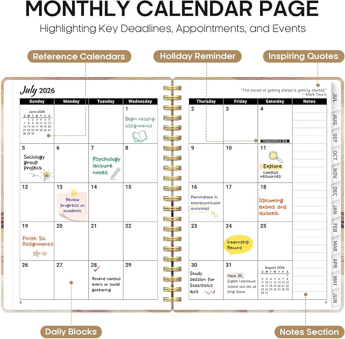 Planner 2026-2027, Academic Year Monthly and Weekly Calendar Planner, Jul 2026 - Jun 2027, Hardcover Teacher Student Planning Agenda book with Tabs, Perfect for School Office Supplies, 8.5" x 11" - Landscape