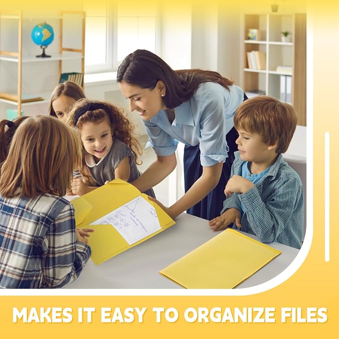 Henoyso 36 Pack Yellow Plastic Folders with Clear Front Pockets Heavy Duty File Folders with 2 Pockets and Card Slot for Student Communication School Office Presentation Report