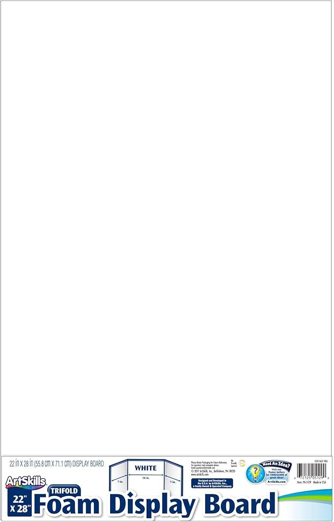 ArtSkills Tri-fold, 28" x 22" Trifold Foam Display Board, White, 28" W x 22" H, 5 Pack