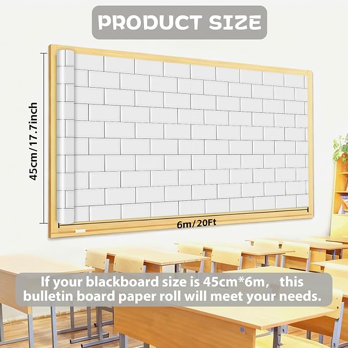 Qyeahkj 17.7in x 20ft Bulletin Board Paper Roll Bulletin Board Background Paper Fade Resistant Classroom Decoration Poster Art Craft Home Wall Education Decor Supplies White Tile