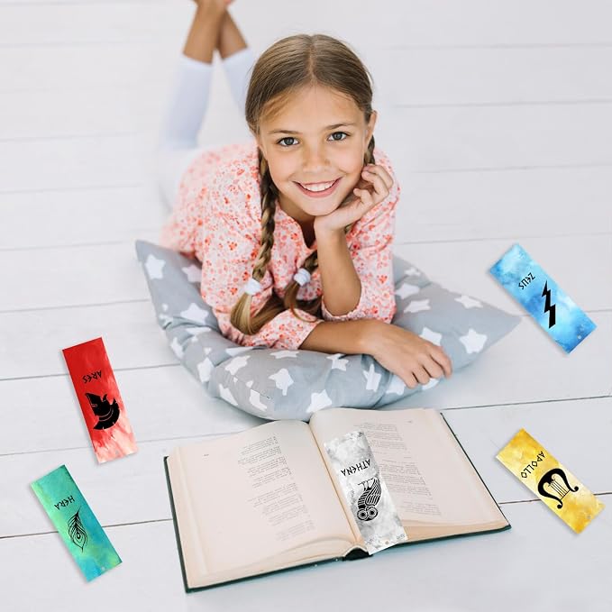 Greek Mythology Bookmarks, 14pcs Olympians Gods Bookmarks, Htabiol Greek Mythology Gifts for Kids, Olympians God Favors for Classroom, Fit for Percy Jackson Birthday Party, Camp Half Blood Party