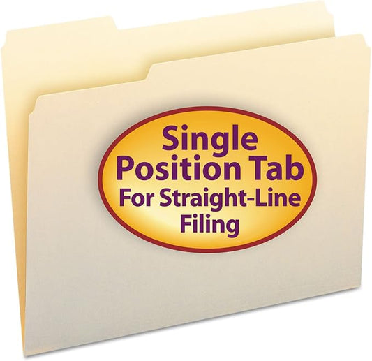 Smead 10331 File Folders 1/3 Cut First Position One-Ply Top Tab Letter Manila 100/Box