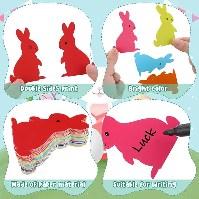 200 Pieces Bunny Paper Cutouts Easter Bulletin Board Decorations Colorful Bunny Shapes Accents Bunny Die Cuts for Classroom Home Decor DIY Craft Projects