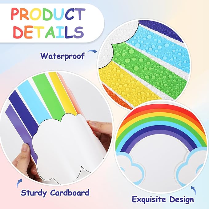 QOUBAI Rainbow Bulletin Board Set Rainbow Welcome Themed Classroom Bulletin Board Decorations Summer Cloud Star Cutouts Classroom Decorations for Back to School Office Home Chalkboard Decor Wall Door