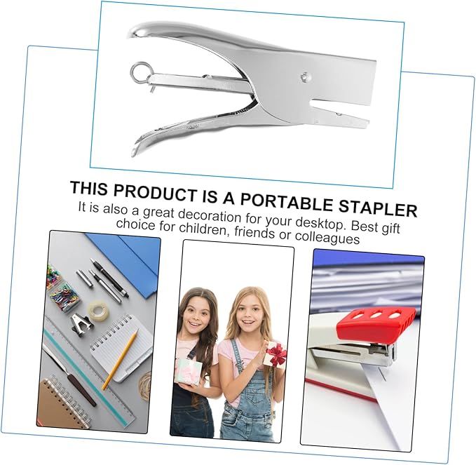Stapless Stapler Hand Grip Heavy Duty Plier Stapler Metal for Desk Book Sewer No-jam Effortless to Use for Office School Warehouse