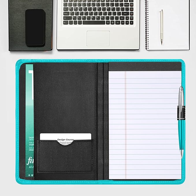 Mini Padfolio/Junior Portfolio Folder Case, Business A5 Binder Organizer Notepad for Men Women, 5 x 8 Writing Pad Included, Columbia Blue