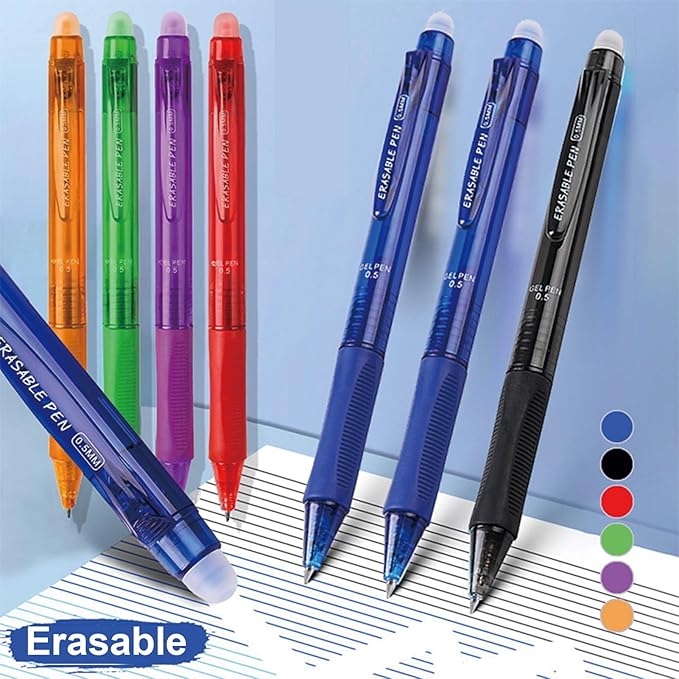 MOZXIRZ 6 Pcs Erasable Pens Retractable Gel Pen 0.5mm Red Ink Point Smooth Writing Pen Cute Erasable Pens for Women Girls Men Boys Back to School Supplies Office Supplies (6Pcs Red Ink)