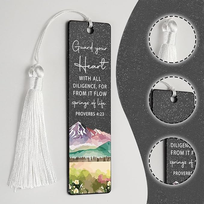 Christian Heart Guarding Bookmark, Inspirational Gift for Believers, Uplifting Gift for Spiritual Readers, Spiritual Bookish Present, Unique Landscape & Scripture Design Bookmark, WCB72