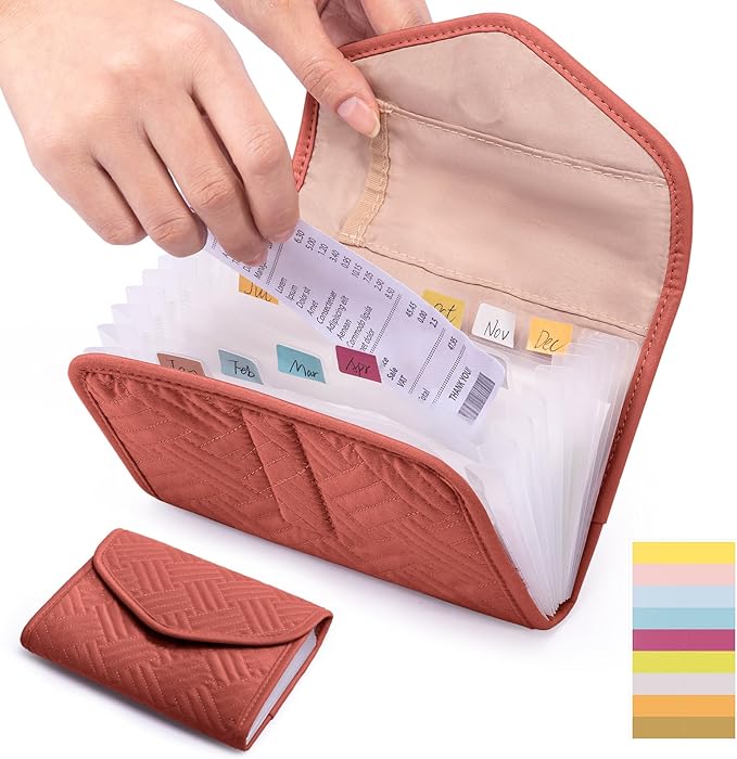 Fabric Receipt Organizer 7X5 - Receipt Holder 12 Pockets - Money Organizer - Elegant Receipt Holder - Coupon Holder - Cash Organizer - Envelope Organizer - Small Accordion File Organizer