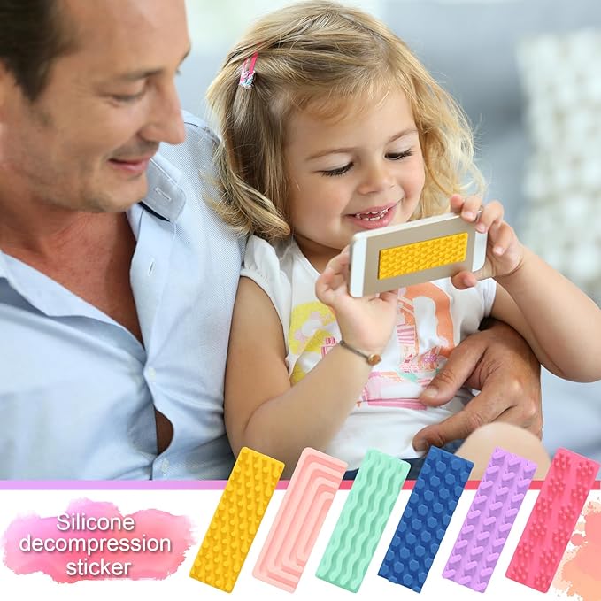 Ireer 6 Pcs Textured Sensory Stickers Silicone Calm Stickers Thick Sensory Strips Different Textures Mental Health Desk Fidget Decals for Anxiety Relief, Autism, ADHD Desk Gift