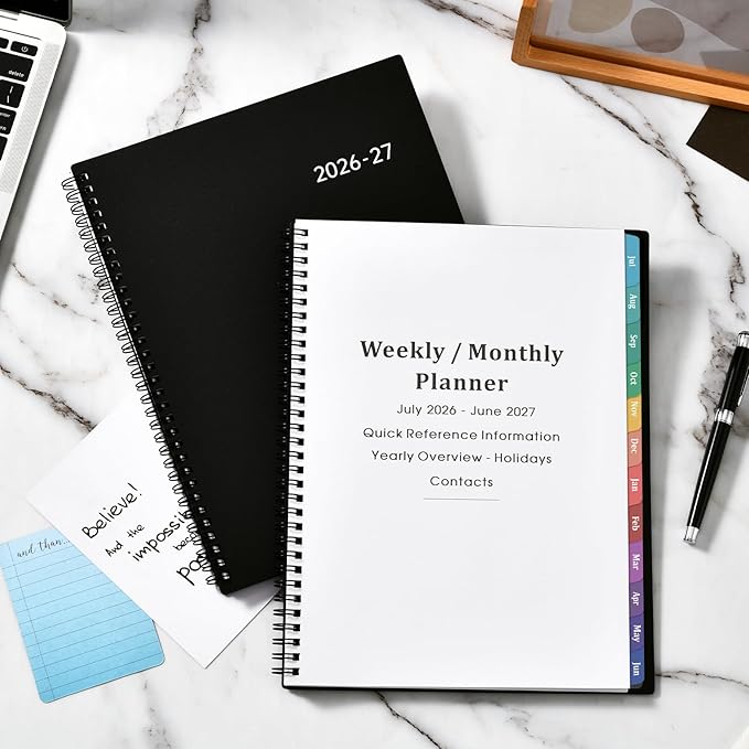 Planner 2026-2027 – Academic Planner 2026-2027, 9" x 11", Large, July 2026 – June 2027, Weekly and Monthly Planner, 2 Monthly Tabs, Strong Twin-Wire Binding, Inner Pocket, Hardcover, Black