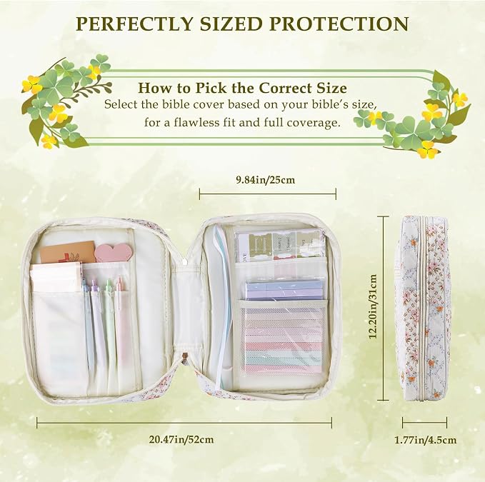 Allinside Bible Cover Case for Women - All-in-One Bible Study Kit with Accessory Pouch, 2 PU Heart Bookmarks, Waist Strap & Greeting Card | Bible Carrying Bag for Church, Prayer & Daily Devotion - Perfect Christian Gift