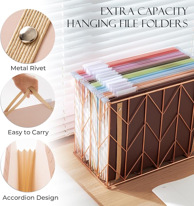 Y YOMA 6 Pack Extra Capacity Hanging File Folders with Handle Letter Size Accordion Decorative Reinforced File Folder Cute Colored Expandable Portable Folder with 1/5-Cut Adjustable Tabs, Coco Mocha