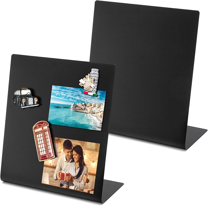 Bekith 2 Pack Magnetic Bulletin Board with Easel Stand, 11 x 9.8 Inch Magnetic Metal Board for Tabletop, Memo Display Board for Home, School, Kitchen, Office, Black